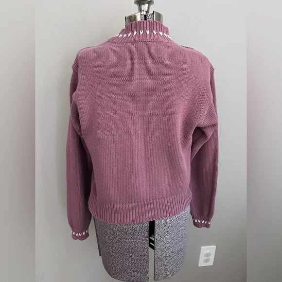 Vintage Embroidered floral flower Sweater 100% cotton mauve pink purple white - Picture 3 of 12